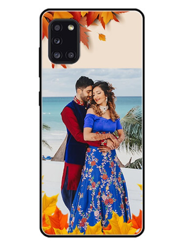 Custom Galaxy A31 Photo Printing on Glass Case  - Autumn Maple Leaves Design