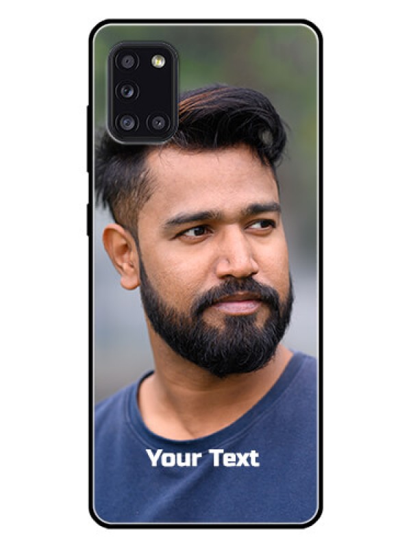 Custom Galaxy A31 Glass Mobile Cover: Photo with Text