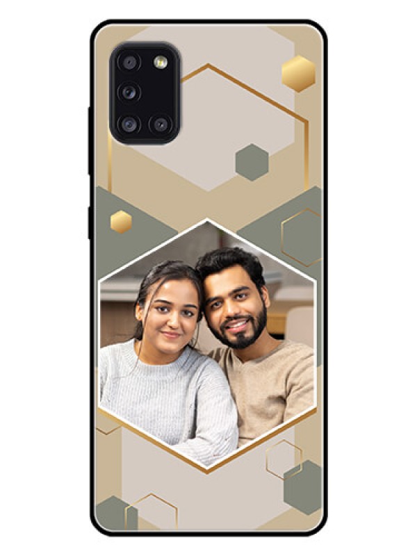 Custom Galaxy A31 Photo Printing on Glass Case - Stylish Hexagon Pattern Design