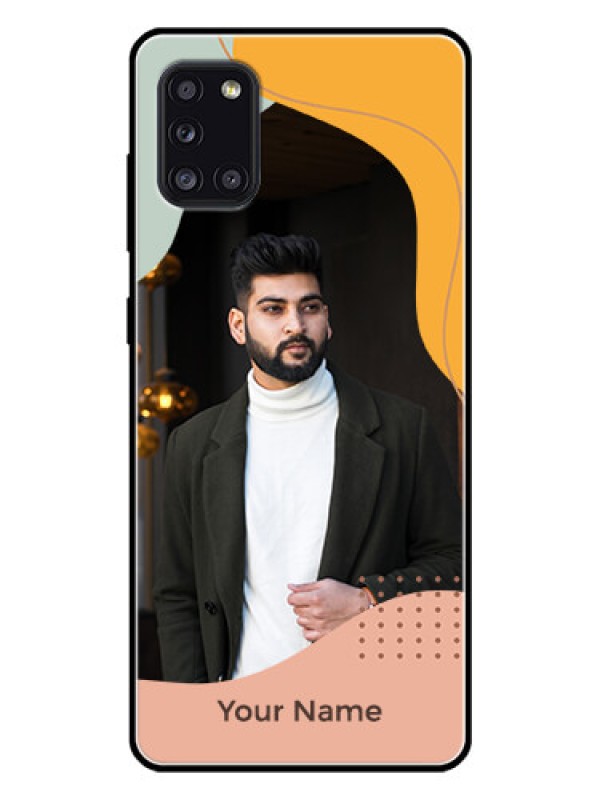 Custom Galaxy A31 Personalized Glass Phone Case - Tri-coloured overlay design