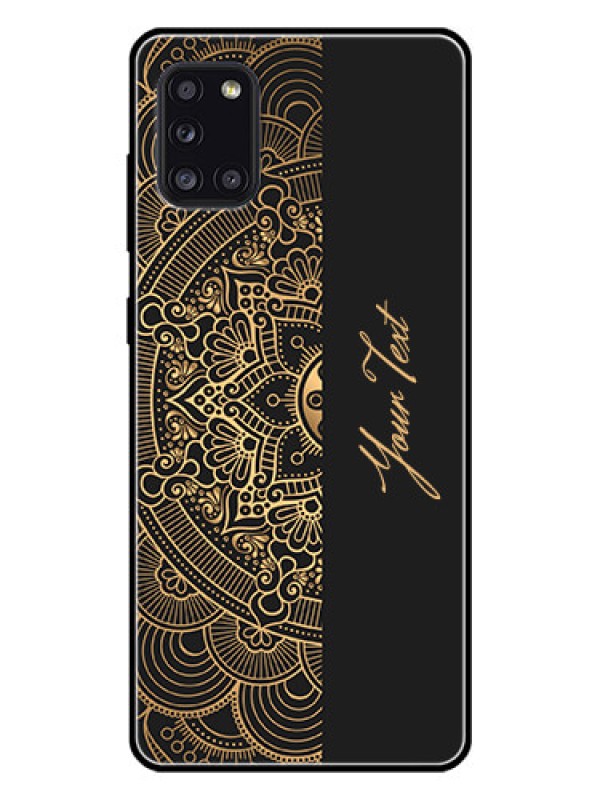 Custom Galaxy A31 Photo Printing on Glass Case - Mandala art with custom text Design