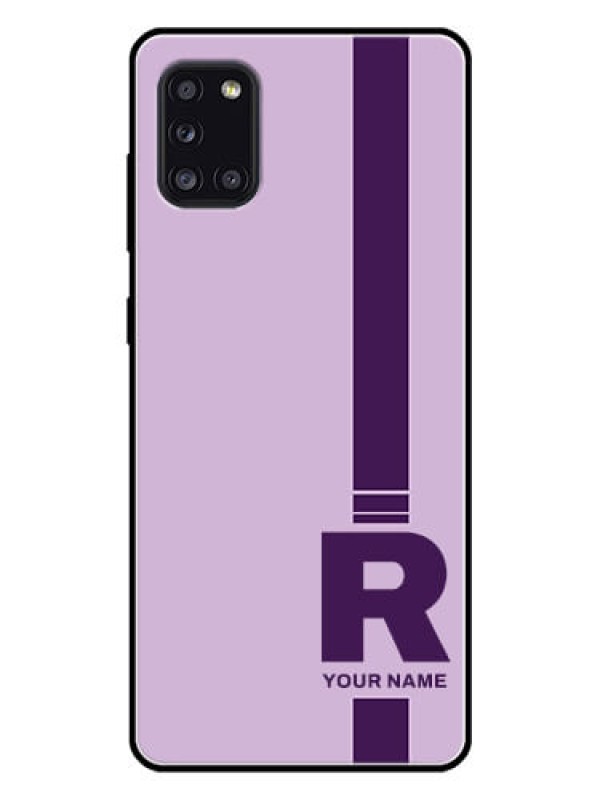 Custom Galaxy A31 Photo Printing on Glass Case - Simple dual tone stripe with name Design