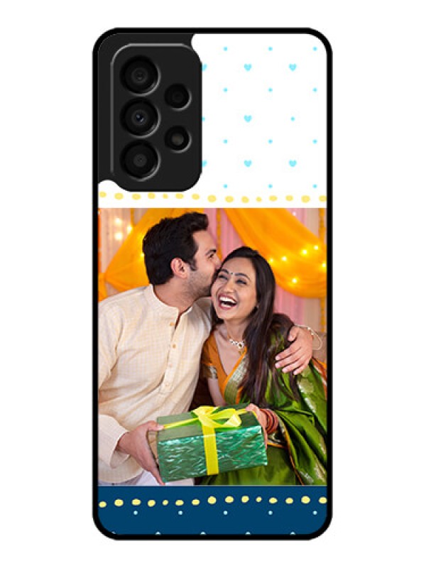 Custom Galaxy A33 5G Personalized Glass Phone Case - White and Blue Abstract Design