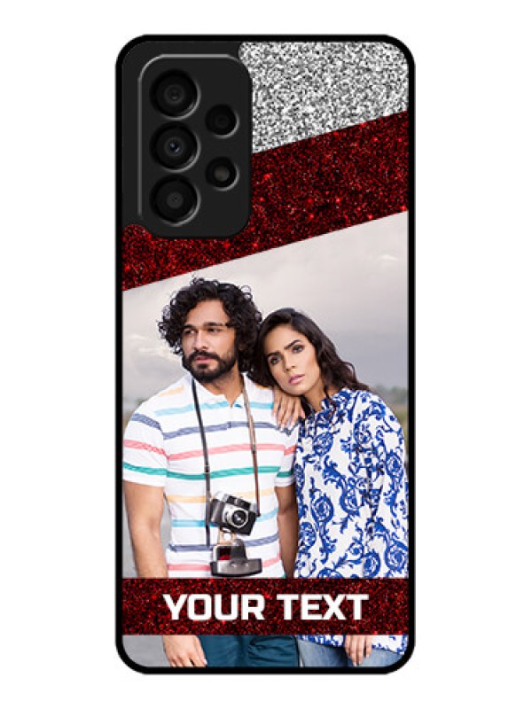 Custom Galaxy A33 5G Personalized Glass Phone Case - Image Holder with Glitter Strip Design