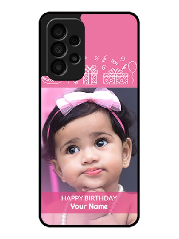 Custom Galaxy A33 5G Photo Printing on Glass Case - with Birthday Line Art Design