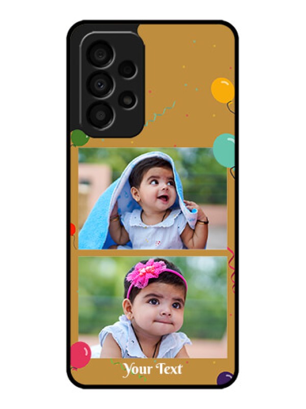 Custom Galaxy A33 5G Personalized Glass Phone Case - Image Holder with Birthday Celebrations Design