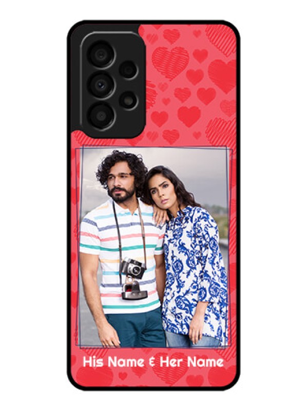 Custom Galaxy A33 5G Photo Printing on Glass Case - with Red Heart Symbols Design
