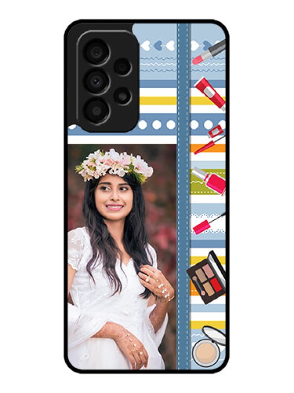 Custom Galaxy A33 5G Personalized Glass Phone Case - Makeup Icons Design