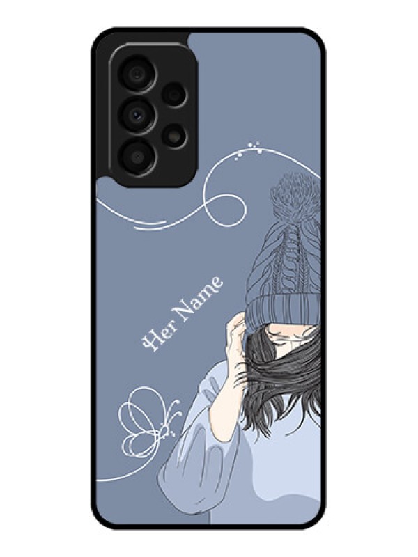 Custom Galaxy A33 5G Custom Glass Mobile Case - Girl in winter outfit Design
