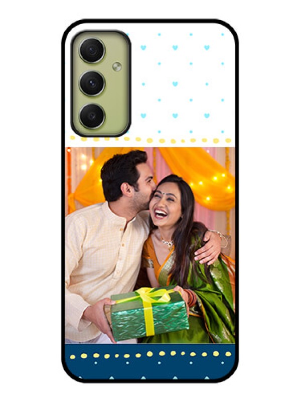 Custom Galaxy A34 5G Personalized Glass Phone Case - White and Blue Abstract Design