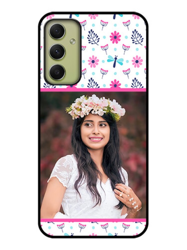 Custom Galaxy A34 5G Photo Printing on Glass Case - Colorful Flower Design