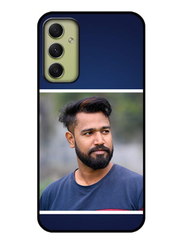 Custom Galaxy A34 5G Personalized Glass Phone Case - Simple Royal Blue Design