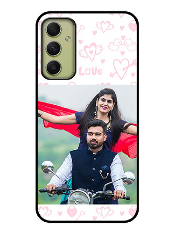 Custom Galaxy A34 5G Custom Glass Mobile Case - Pink Flying Heart Design