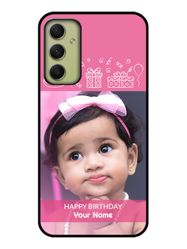 Custom Galaxy A34 5G Photo Printing on Glass Case - with Birthday Line Art Design