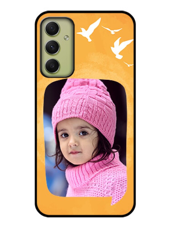 Custom Galaxy A34 5G Personalized Glass Phone Case - Water Color Design with Bird Icons