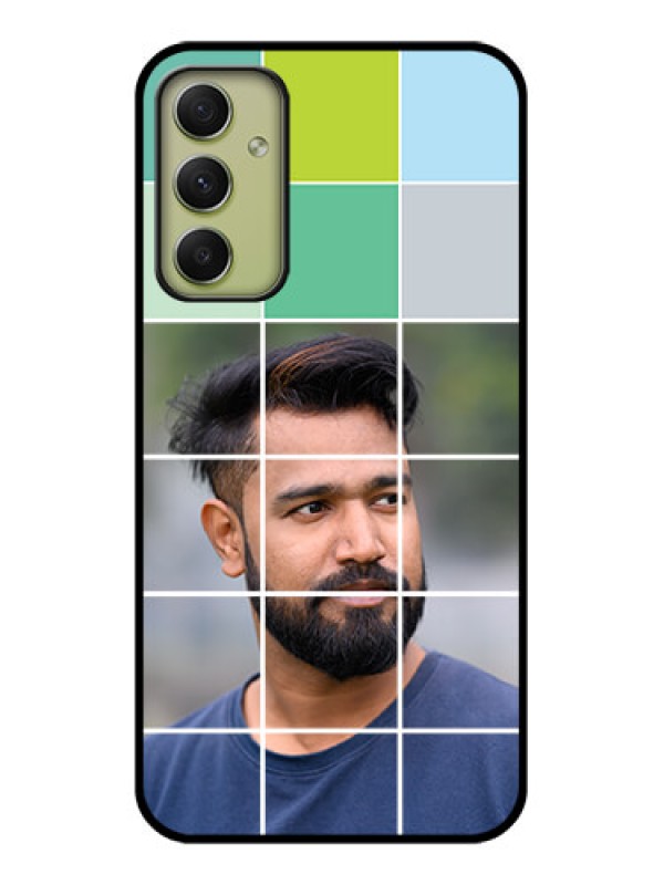 Custom Galaxy A34 5G Photo Printing on Glass Case - with white box pattern
