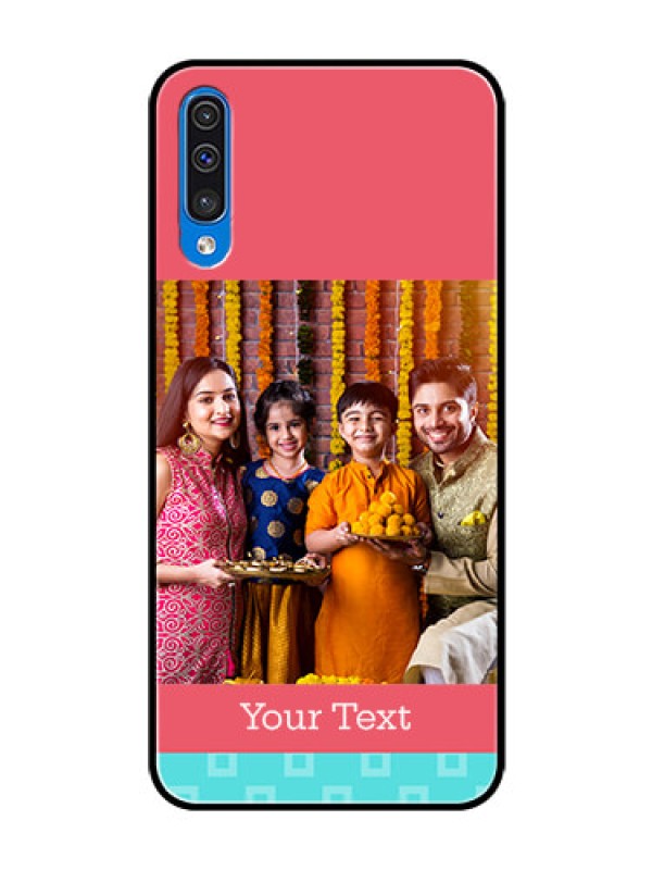 Custom Samsung Galaxy A50 Personalized Glass Phone Case  - Peach & Blue Color Design