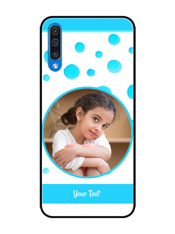 Custom Samsung Galaxy A50 Photo Printing on Glass Case  - Blue Bubbles Pattern Design