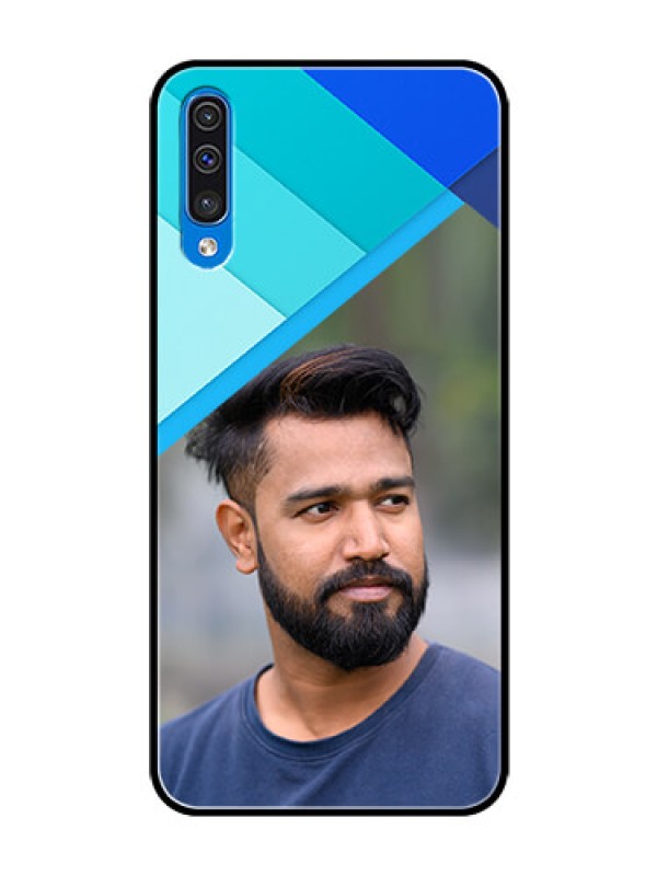 Custom Samsung Galaxy A50 Custom Glass Phone Case  - Blue Pattern Design