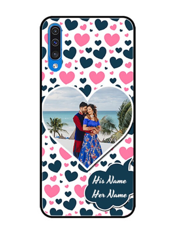 Custom Samsung Galaxy A50 Custom Glass Phone Case  - Pink & Blue Heart Design
