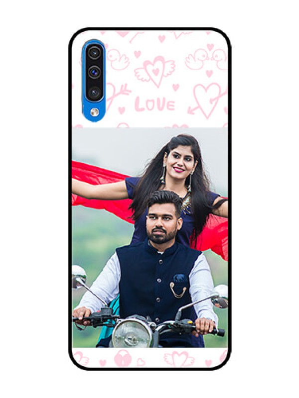Custom Samsung Galaxy A50 Custom Glass Mobile Case  - Pink Flying Heart Design