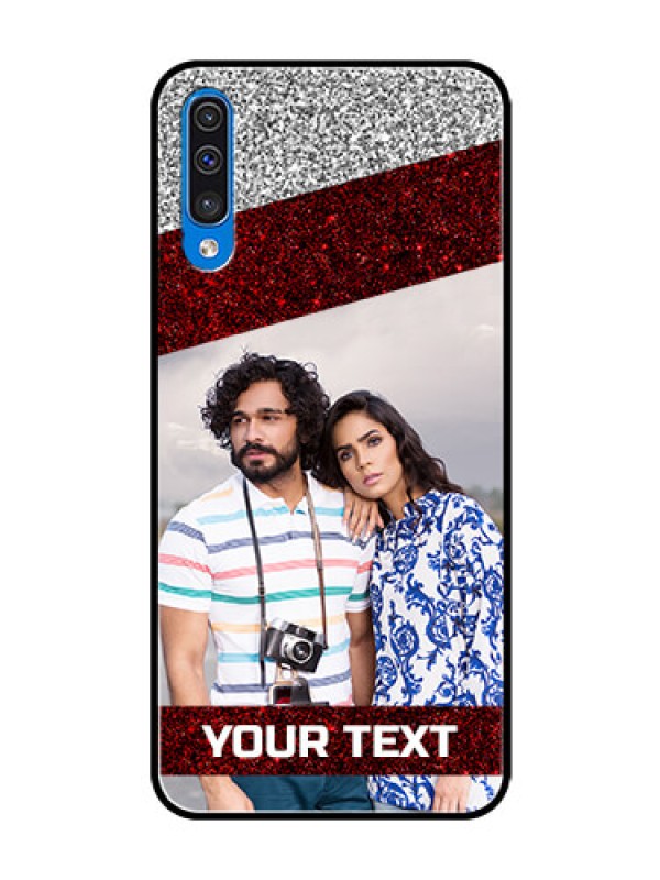 Custom Samsung Galaxy A50 Personalized Glass Phone Case  - Image Holder with Glitter Strip Design