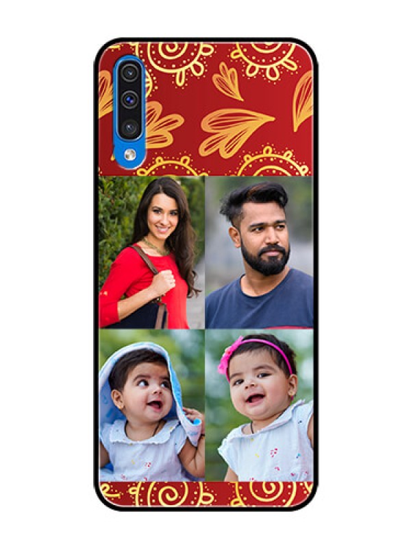 Custom Samsung Galaxy A50 Photo Printing on Glass Case  - 4 Image Traditional Design