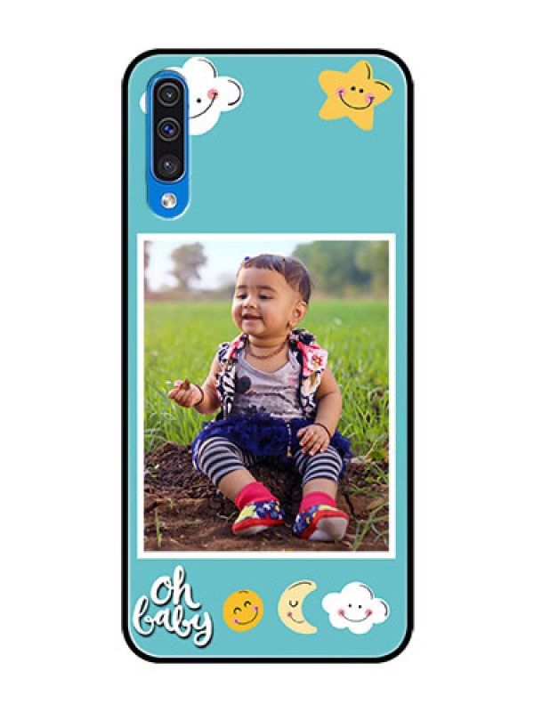 Custom Samsung Galaxy A50 Personalized Glass Phone Case  - Smiley Kids Stars Design