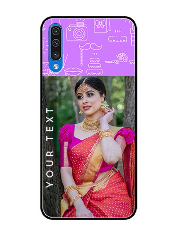 Custom Samsung Galaxy A50 Custom Glass Mobile Case  - Birthday Icons Design
