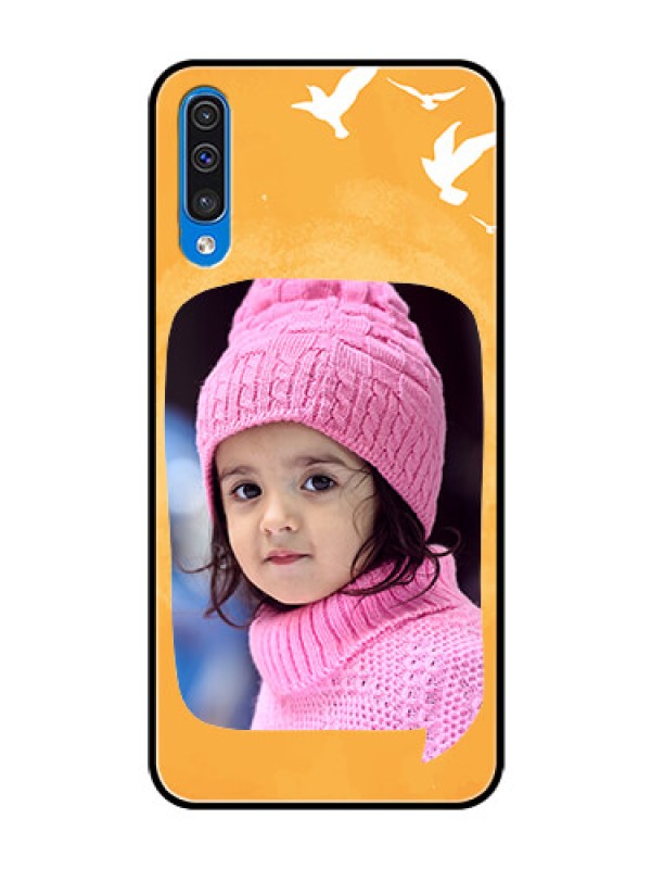 Custom Samsung Galaxy A50 Personalized Glass Phone Case  - Water Color Design with Bird Icons