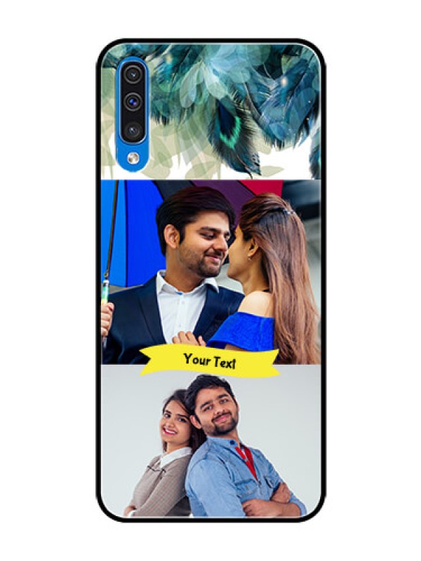 Custom Samsung Galaxy A50 Personalized Glass Phone Case  - Image with Boho Peacock Feather Design