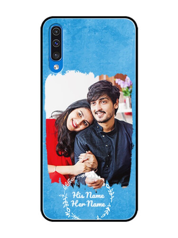 Custom Galaxy A50 Custom Glass Phone Case - Blue Color Vintage Design