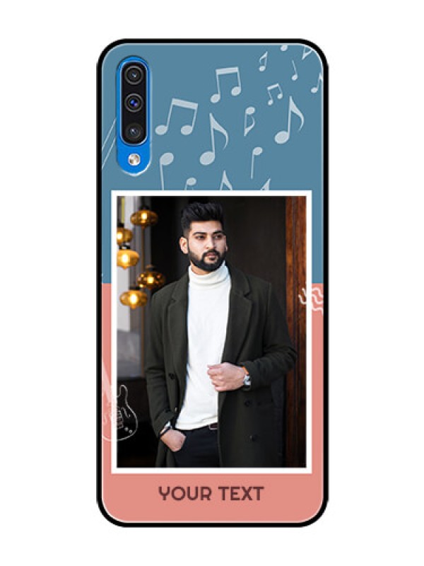 Custom Samsung Galaxy A50 Photo Printing on Glass Case  - with Color Musical Note Design