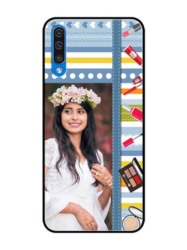 Custom Samsung Galaxy A50 Personalized Glass Phone Case  - Makeup Icons Design