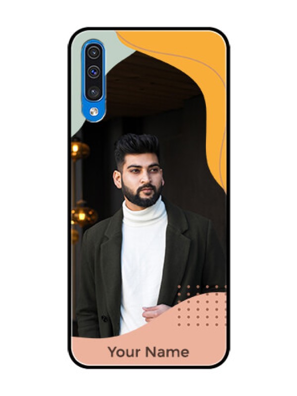 Custom Galaxy A50 Personalized Glass Phone Case - Tri-coloured overlay design