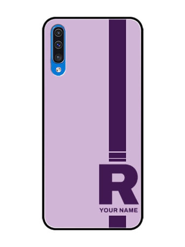 Custom Galaxy A50 Photo Printing on Glass Case - Simple dual tone stripe with name Design