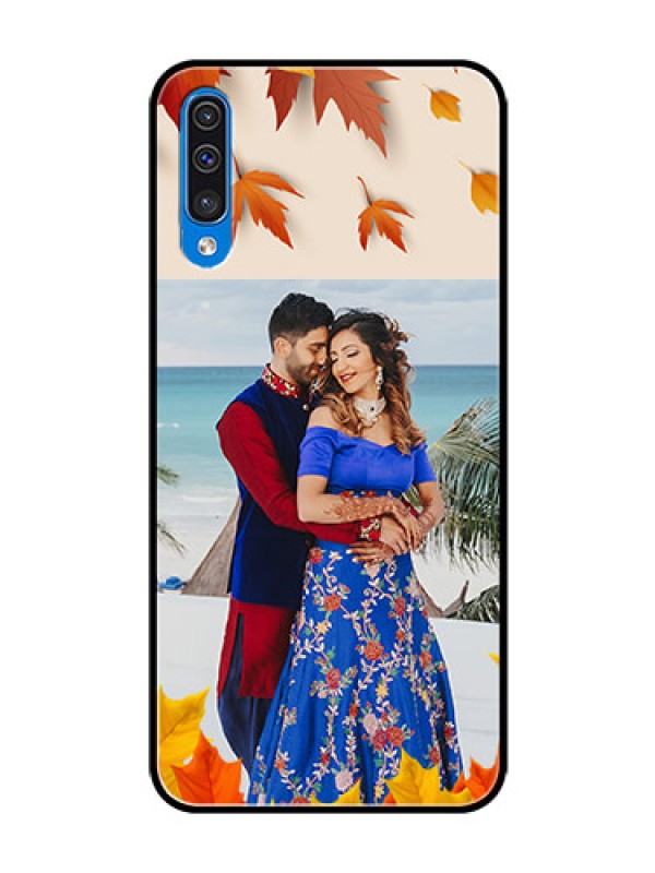 Custom Samsung Galaxy A50s Photo Printing on Glass Case  - Autumn Maple Leaves Design