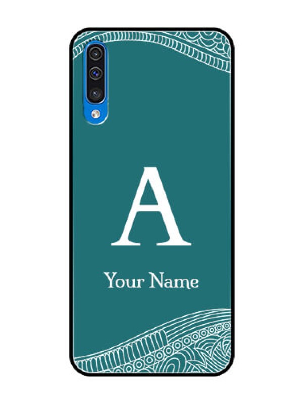 Custom Galaxy A50s Personalized Glass Phone Case - line art pattern with custom name Design