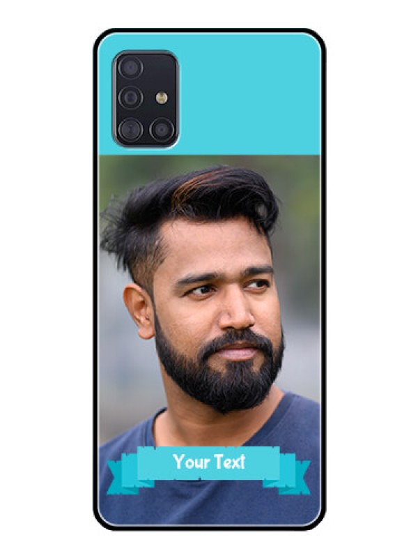 Custom Galaxy A51 Personalized Glass Phone Case  - Simple Blue Color Design