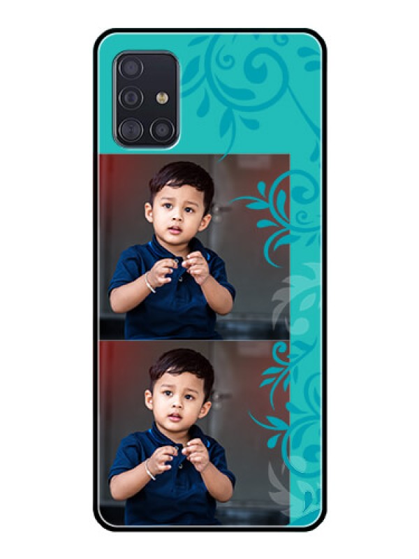 Custom Galaxy A51 Personalized Glass Phone Case  - with Photo and Green Floral Design 