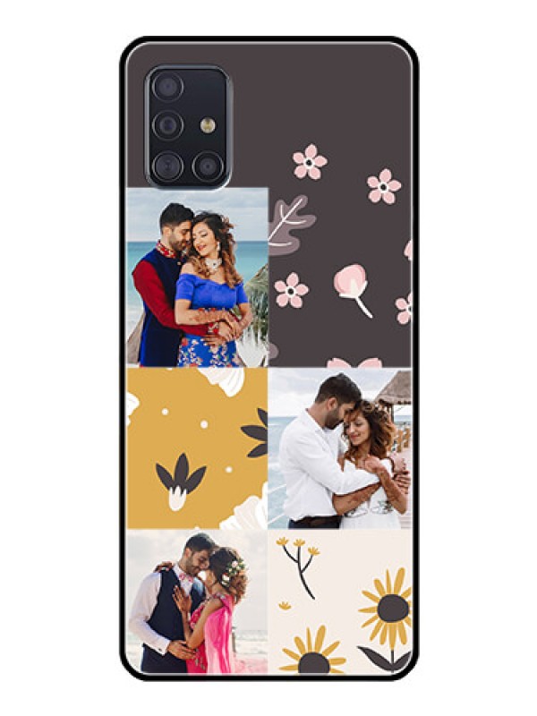 Custom Galaxy A51 Photo Printing on Glass Case  - 3 Images with Floral Design