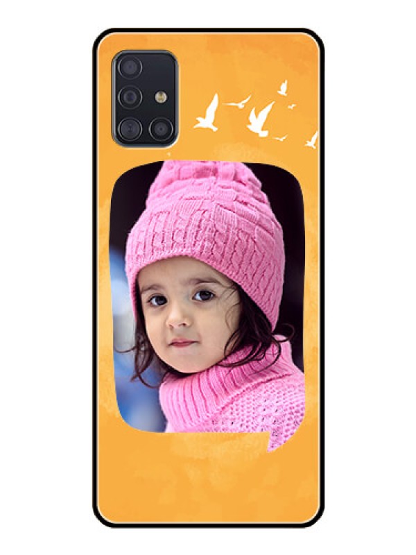 Custom Galaxy A51 Personalized Glass Phone Case  - Water Color Design with Bird Icons