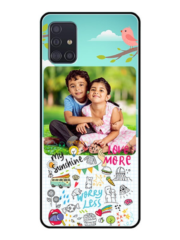 Custom Galaxy A51 Photo Printing on Glass Case  - Doodle love Design
