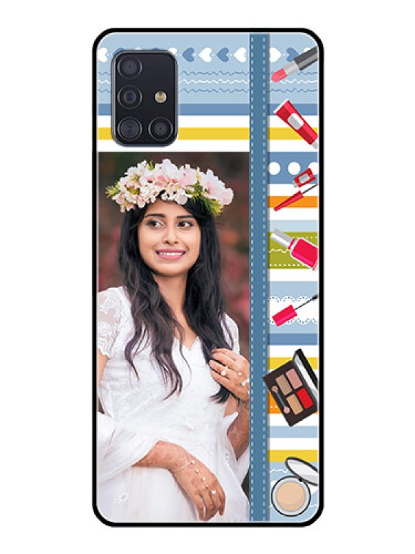 Custom Galaxy A51 Personalized Glass Phone Case  - Makeup Icons Design