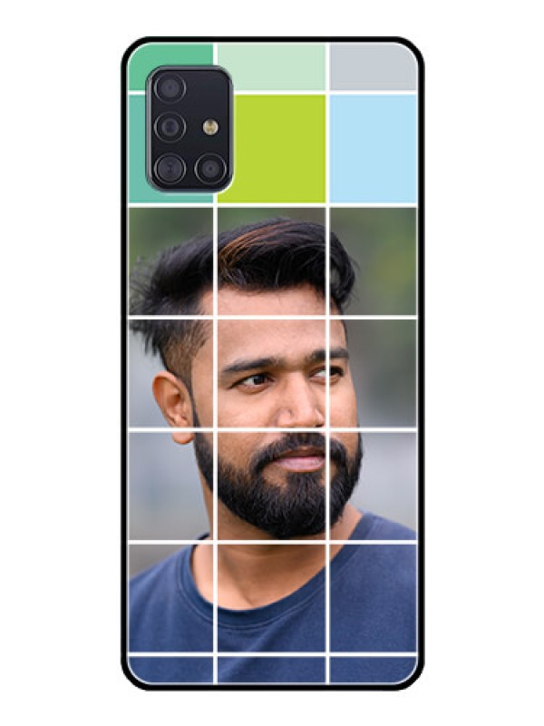 Custom Galaxy A51 Photo Printing on Glass Case  - with white box pattern 