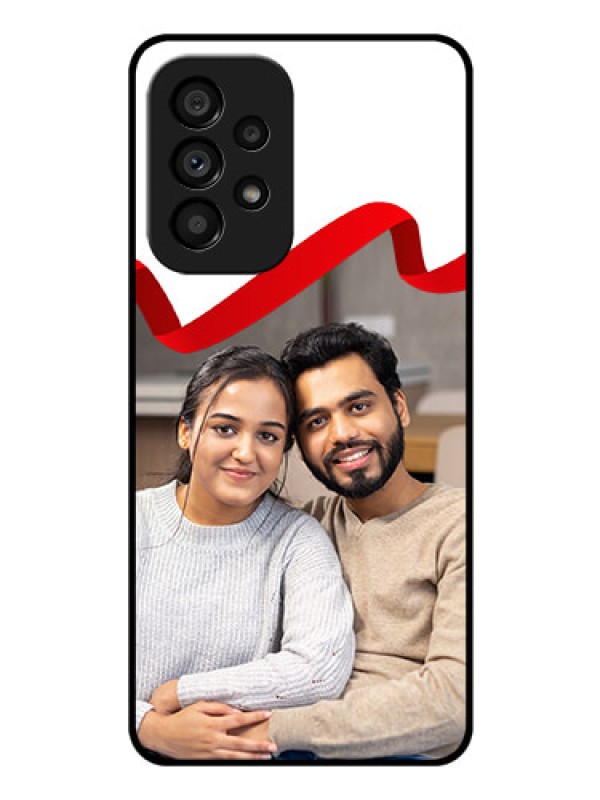 Custom Galaxy A53 5G Photo Printing on Glass Case - Red Ribbon Frame Design