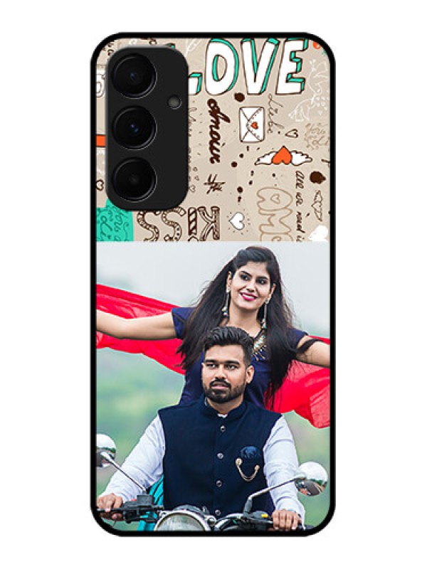 Custom Samsung Galaxy A55 5G Custom Glass Phone Case - Love Doodle Pattern
