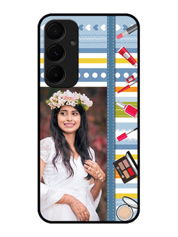 Custom Samsung Galaxy A55 5G Custom Glass Phone Case - Makeup Icons Design