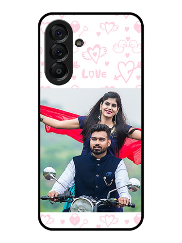 Custom Galaxy A56 5G Custom Glass Phone Case - Pink Flying Heart Design