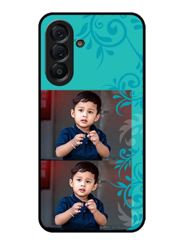 Custom Galaxy A56 5G Custom Glass Phone Case - With Photo And Green Floral Design